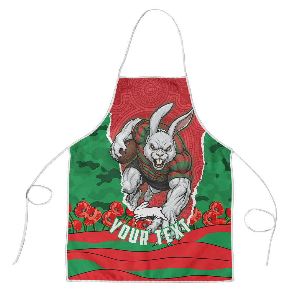 Personalized South Sydney Rabbitohs ANZAC Tribute Apron Poppy Field Soldier Silhouette Aboriginal Rugby Mascot