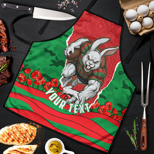 Personalized South Sydney Rabbitohs ANZAC Tribute Apron Poppy Field Soldier Silhouette Aboriginal Rugby Mascot