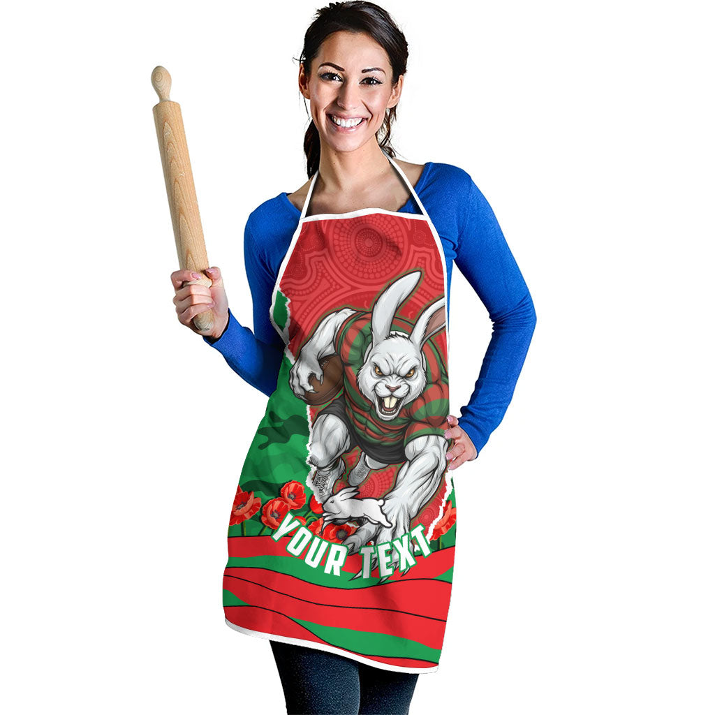 Personalized South Sydney Rabbitohs ANZAC Tribute Apron Poppy Field Soldier Silhouette Aboriginal Rugby Mascot