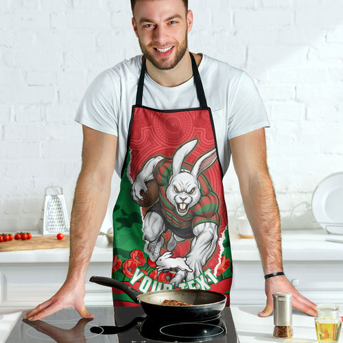 Personalized South Sydney Rabbitohs ANZAC Tribute Apron Poppy Field Soldier Silhouette Aboriginal Rugby Mascot