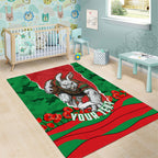 Personalized South Sydney Rabbitohs ANZAC Tribute Area Rug Poppy Field Soldier Silhouette Aboriginal Rugby Mascot