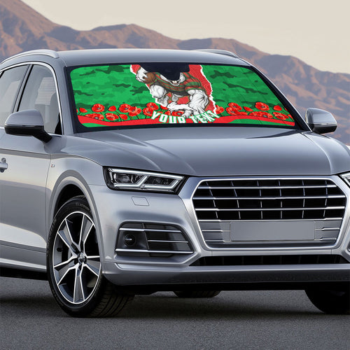Personalized South Sydney Rabbitohs ANZAC Tribute Auto Sun Shade Poppy Field Soldier Silhouette Aboriginal Rugby Mascot