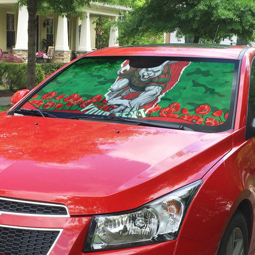 Personalized South Sydney Rabbitohs ANZAC Tribute Auto Sun Shade Poppy Field Soldier Silhouette Aboriginal Rugby Mascot