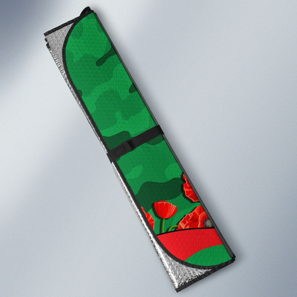 Personalized South Sydney Rabbitohs ANZAC Tribute Auto Sun Shade Poppy Field Soldier Silhouette Aboriginal Rugby Mascot
