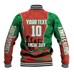 Personalized South Sydney Rabbitohs ANZAC Tribute Baseball Jacket Poppy Field Soldier Silhouette Aboriginal Rugby Mascot