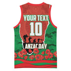 Personalized South Sydney Rabbitohs ANZAC Tribute Basketball Jersey Poppy Field Soldier Silhouette Aboriginal Rugby Mascot