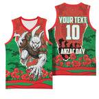 Personalized South Sydney Rabbitohs ANZAC Tribute Basketball Jersey Poppy Field Soldier Silhouette Aboriginal Rugby Mascot