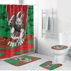 Personalized South Sydney Rabbitohs ANZAC Tribute Bathroom Set Poppy Field Soldier Silhouette Aboriginal Rugby Mascot