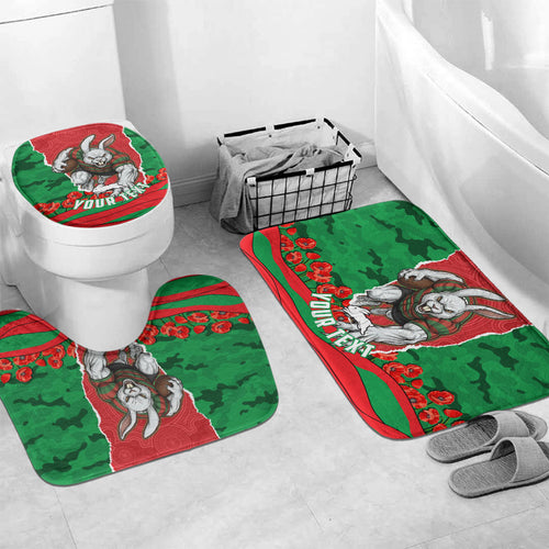 Personalized South Sydney Rabbitohs ANZAC Tribute Bathroom Set Poppy Field Soldier Silhouette Aboriginal Rugby Mascot