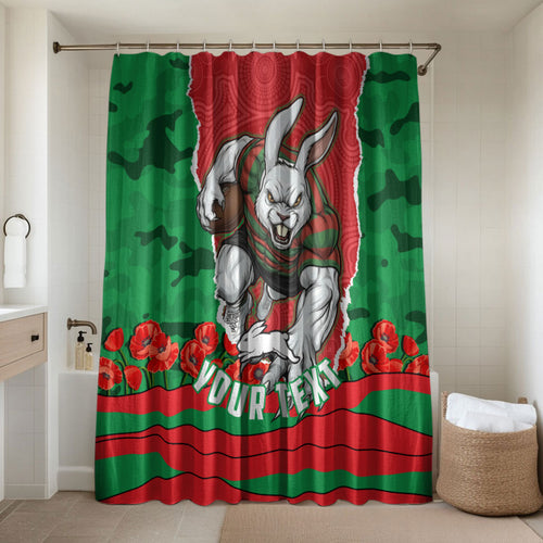 Personalized South Sydney Rabbitohs ANZAC Tribute Bathroom Set Poppy Field Soldier Silhouette Aboriginal Rugby Mascot
