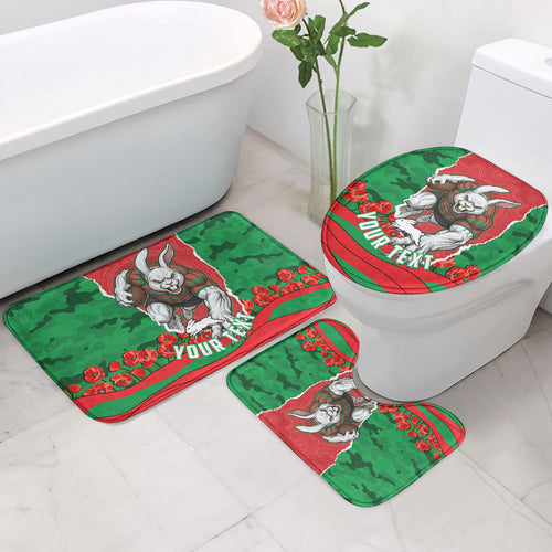 Personalized South Sydney Rabbitohs ANZAC Tribute Bathroom Set Poppy Field Soldier Silhouette Aboriginal Rugby Mascot