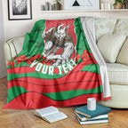 Personalized South Sydney Rabbitohs ANZAC Tribute Blanket Poppy Field Soldier Silhouette Aboriginal Rugby Mascot