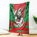 Personalized South Sydney Rabbitohs ANZAC Tribute Blanket Poppy Field Soldier Silhouette Aboriginal Rugby Mascot