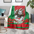 Personalized South Sydney Rabbitohs ANZAC Tribute Blanket Poppy Field Soldier Silhouette Aboriginal Rugby Mascot
