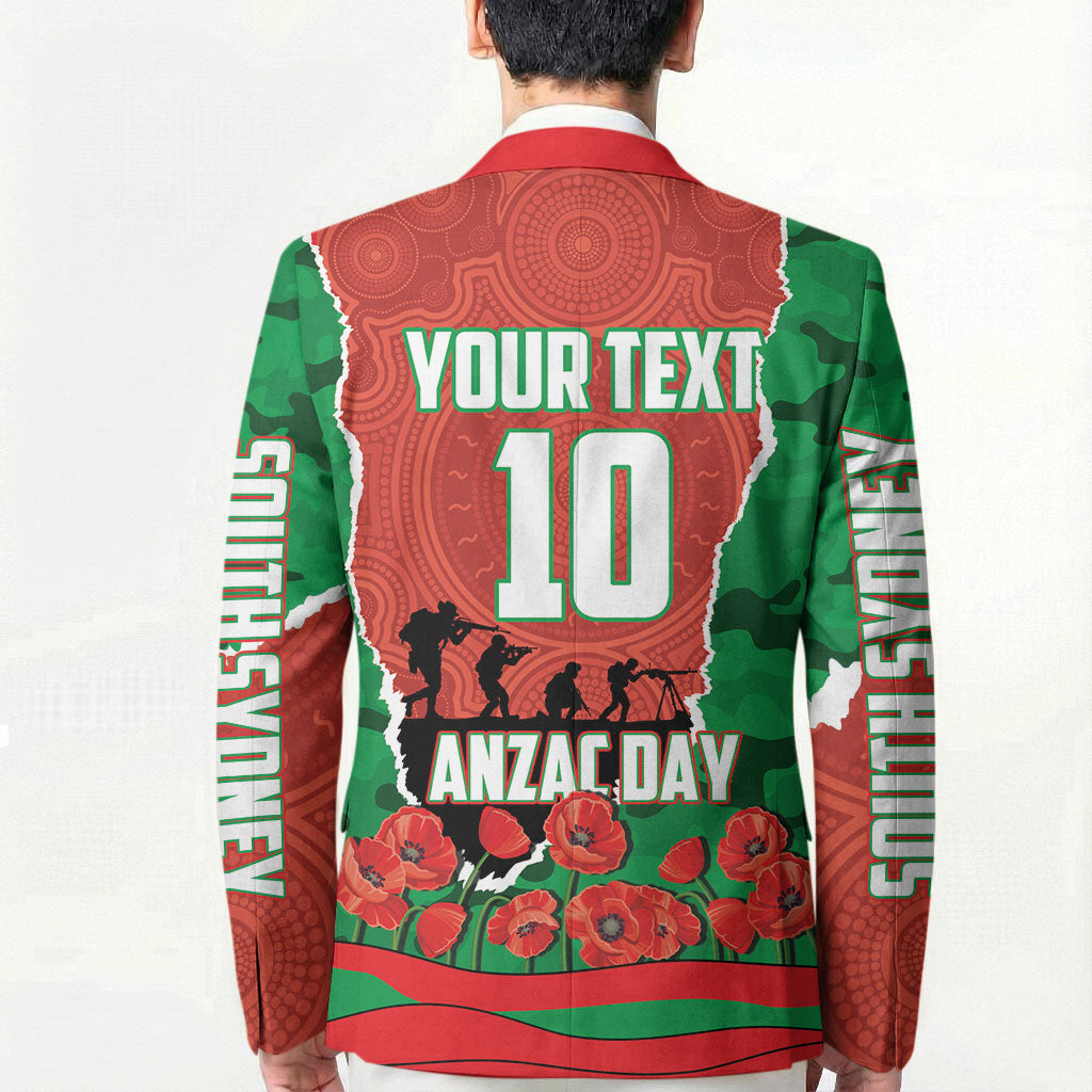 Personalized South Sydney Rabbitohs ANZAC Tribute Blazer Poppy Field Soldier Silhouette Aboriginal Rugby Mascot