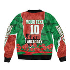 Personalized South Sydney Rabbitohs ANZAC Tribute Bomber Jacket Poppy Field Soldier Silhouette Aboriginal Rugby Mascot