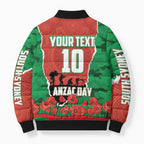 Personalized South Sydney Rabbitohs ANZAC Tribute Bomber Puffer Jacket Poppy Field Soldier Silhouette Aboriginal Rugby Mascot