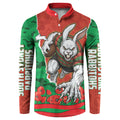 Personalized South Sydney Rabbitohs ANZAC Tribute Button Sweatshirt Poppy Field Soldier Silhouette Aboriginal Rugby Mascot