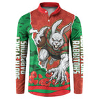 Personalized South Sydney Rabbitohs ANZAC Tribute Button Sweatshirt Poppy Field Soldier Silhouette Aboriginal Rugby Mascot