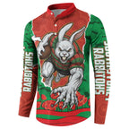 Personalized South Sydney Rabbitohs ANZAC Tribute Button Sweatshirt Poppy Field Soldier Silhouette Aboriginal Rugby Mascot