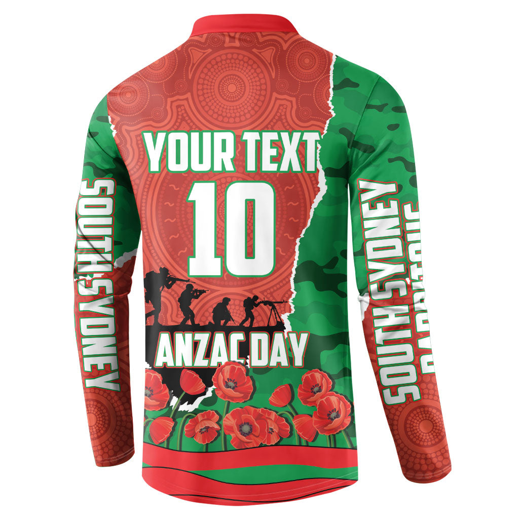 Personalized South Sydney Rabbitohs ANZAC Tribute Button Sweatshirt Poppy Field Soldier Silhouette Aboriginal Rugby Mascot