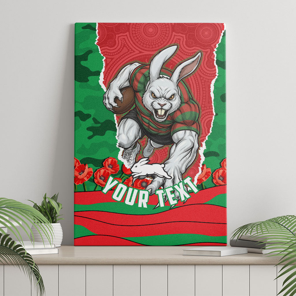 Personalized South Sydney Rabbitohs ANZAC Tribute Canvas Wall Art Poppy Field Soldier Silhouette Aboriginal Rugby Mascot