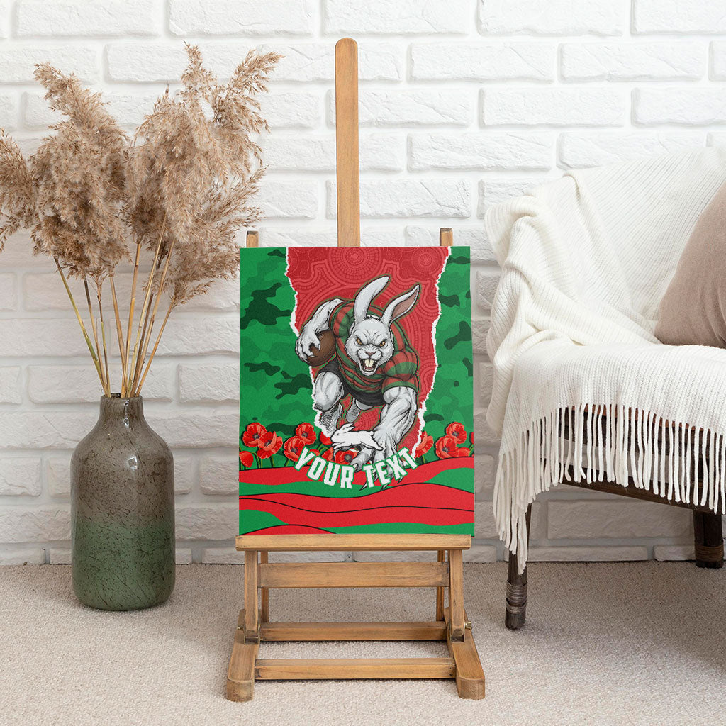 Personalized South Sydney Rabbitohs ANZAC Tribute Canvas Wall Art Poppy Field Soldier Silhouette Aboriginal Rugby Mascot