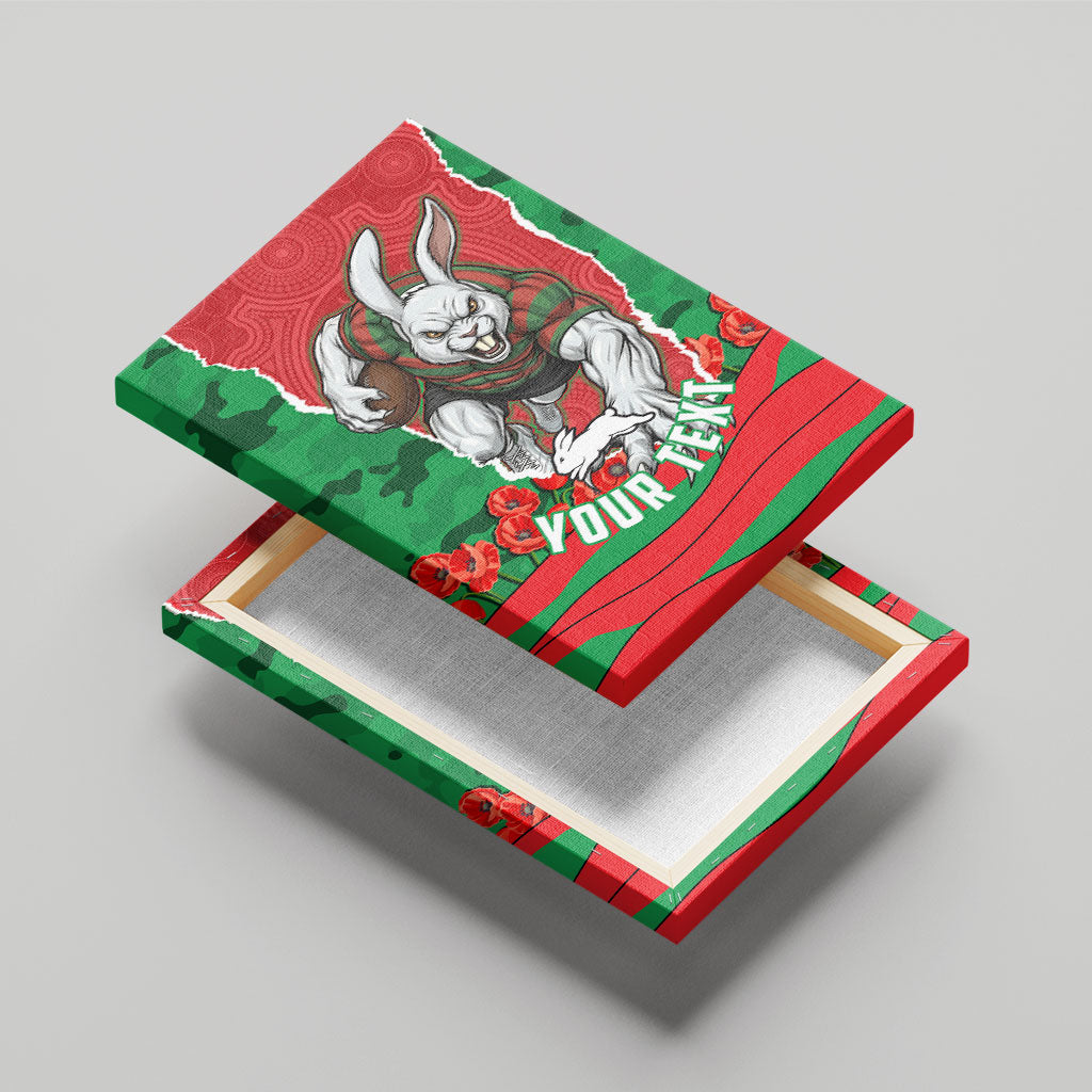 Personalized South Sydney Rabbitohs ANZAC Tribute Canvas Wall Art Poppy Field Soldier Silhouette Aboriginal Rugby Mascot