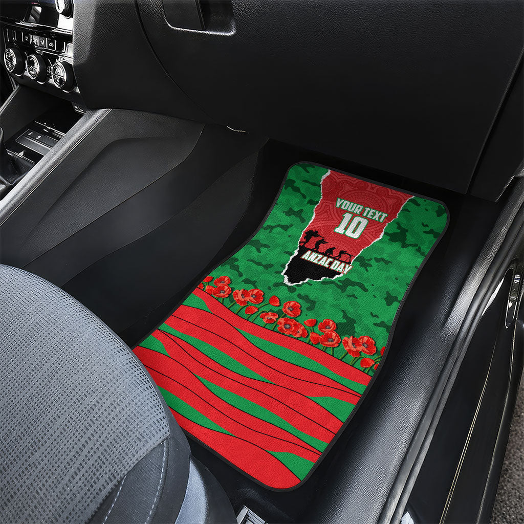 Personalized South Sydney Rabbitohs ANZAC Tribute Car Mats Poppy Field Soldier Silhouette Aboriginal Rugby Mascot