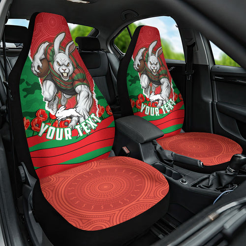 Personalized South Sydney Rabbitohs ANZAC Tribute Car Seat Cover Poppy Field Soldier Silhouette Aboriginal Rugby Mascot