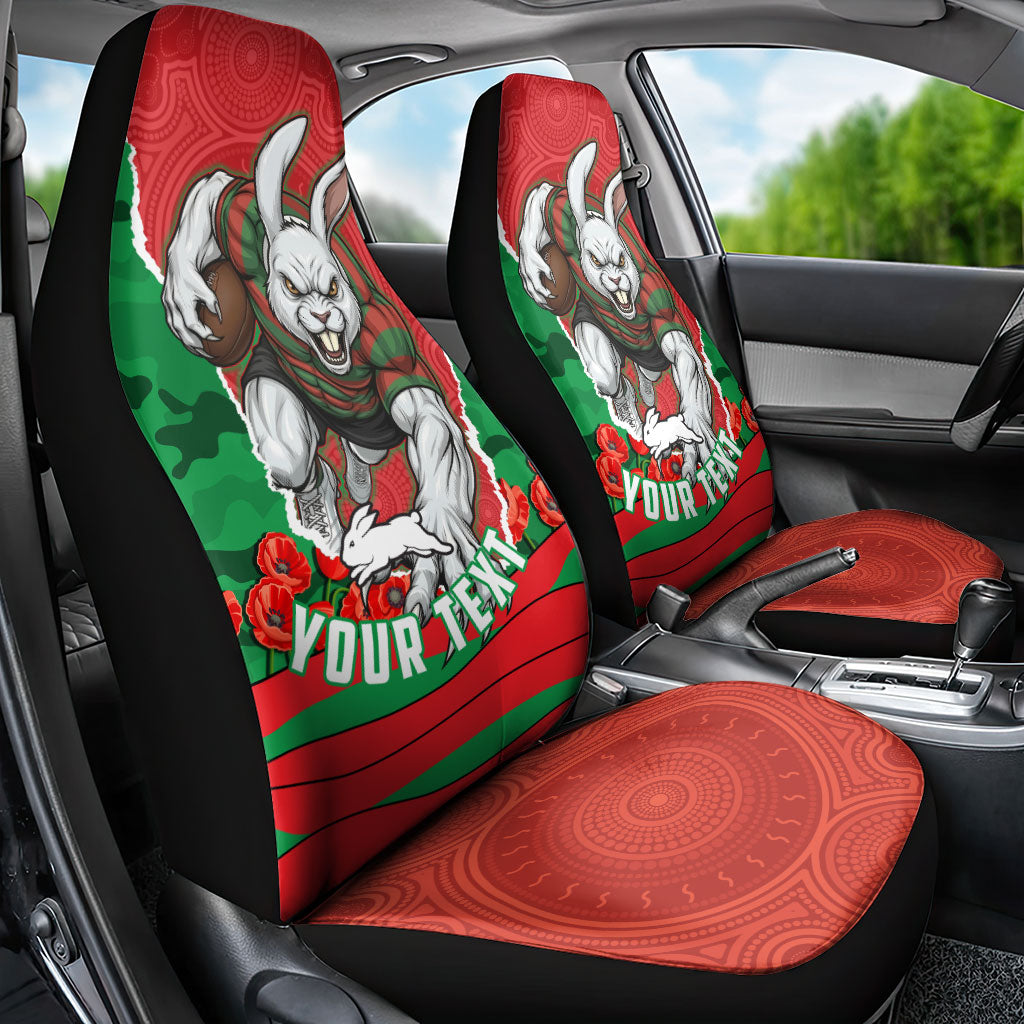 Personalized South Sydney Rabbitohs ANZAC Tribute Car Seat Cover Poppy Field Soldier Silhouette Aboriginal Rugby Mascot