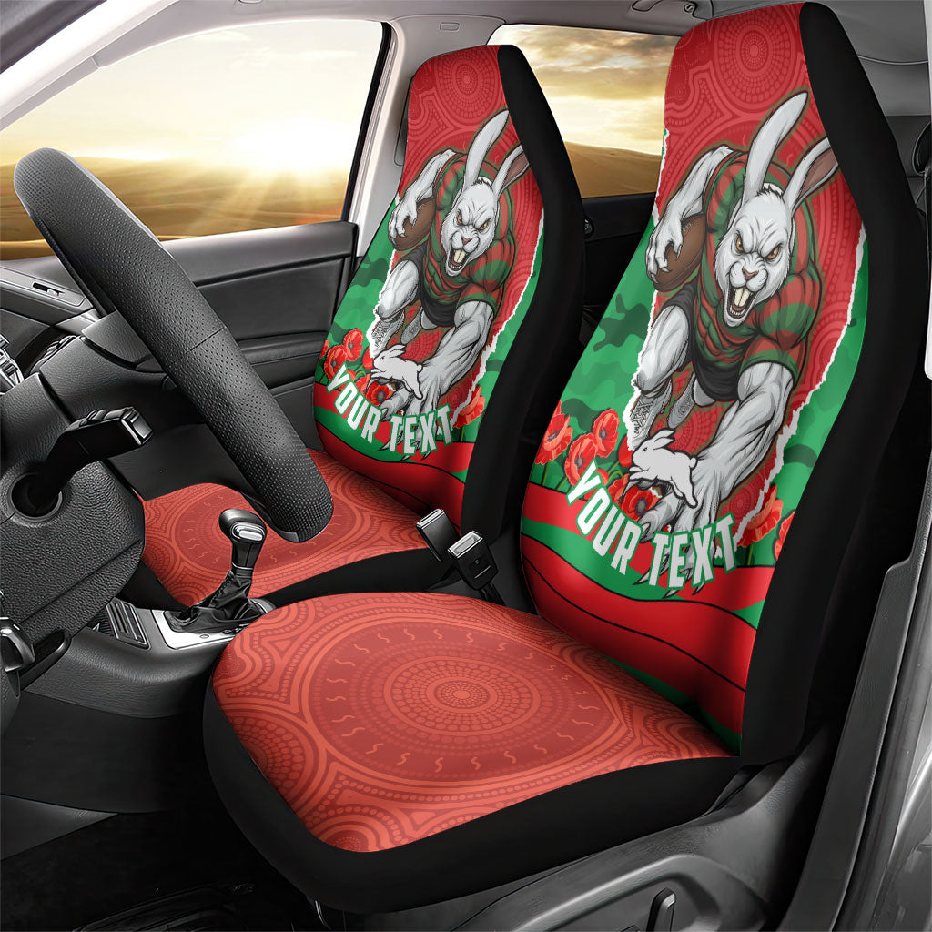 Personalized South Sydney Rabbitohs ANZAC Tribute Car Seat Cover Poppy Field Soldier Silhouette Aboriginal Rugby Mascot