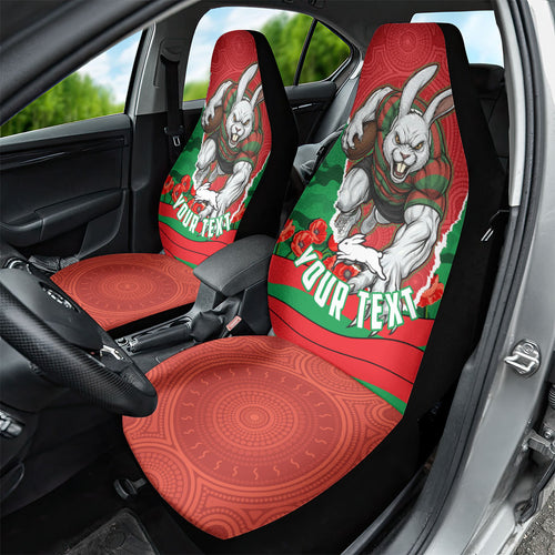 Personalized South Sydney Rabbitohs ANZAC Tribute Car Seat Cover Poppy Field Soldier Silhouette Aboriginal Rugby Mascot