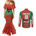 Personalized South Sydney Rabbitohs ANZAC Tribute Couples Matching Mermaid Dress and Long Sleeve Button Shirt Poppy Field Soldier Silhouette Aboriginal Rugby Mascot