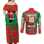 Personalized South Sydney Rabbitohs ANZAC Tribute Couples Matching Off Shoulder Maxi Dress and Long Sleeve Button Shirt Poppy Field Soldier Silhouette Aboriginal Rugby Mascot