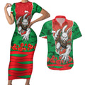 Personalized South Sydney Rabbitohs ANZAC Tribute Couples Matching Short Sleeve Bodycon Dress and Hawaiian Shirt Poppy Field Soldier Silhouette Aboriginal Rugby Mascot