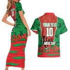 Personalized South Sydney Rabbitohs ANZAC Tribute Couples Matching Short Sleeve Bodycon Dress and Hawaiian Shirt Poppy Field Soldier Silhouette Aboriginal Rugby Mascot