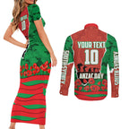 Personalized South Sydney Rabbitohs ANZAC Tribute Couples Matching Short Sleeve Bodycon Dress and Long Sleeve Button Shirt Poppy Field Soldier Silhouette Aboriginal Rugby Mascot
