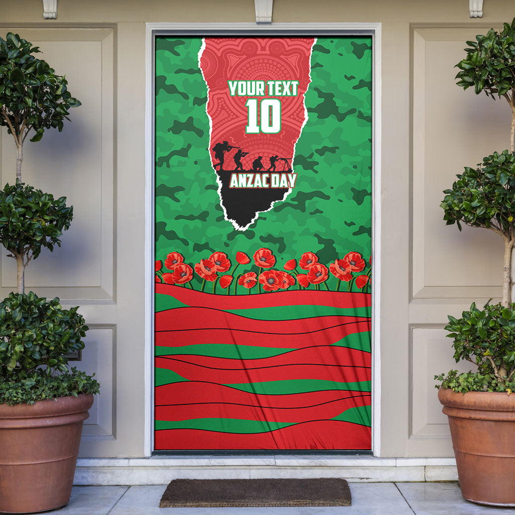 Personalized South Sydney Rabbitohs ANZAC Tribute Door Cover Poppy Field Soldier Silhouette Aboriginal Rugby Mascot