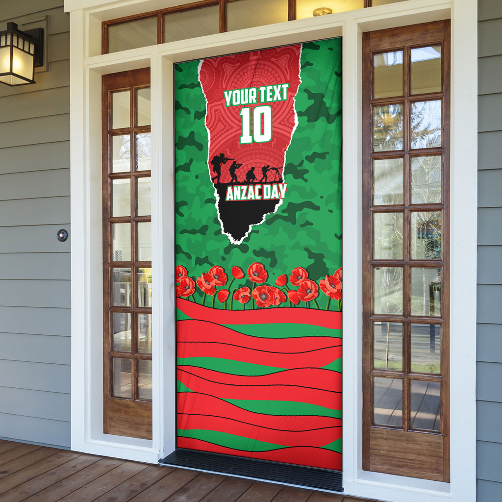 Personalized South Sydney Rabbitohs ANZAC Tribute Door Cover Poppy Field Soldier Silhouette Aboriginal Rugby Mascot