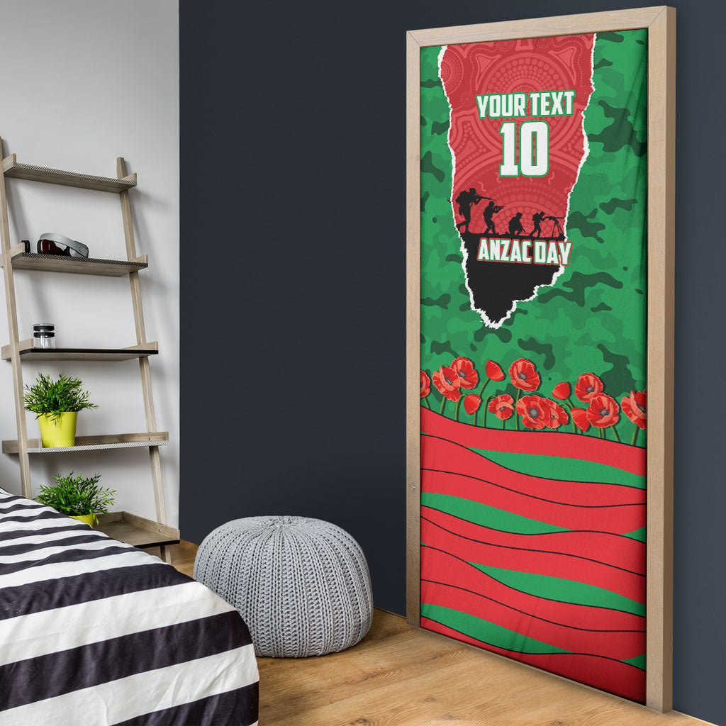 Personalized South Sydney Rabbitohs ANZAC Tribute Door Cover Poppy Field Soldier Silhouette Aboriginal Rugby Mascot