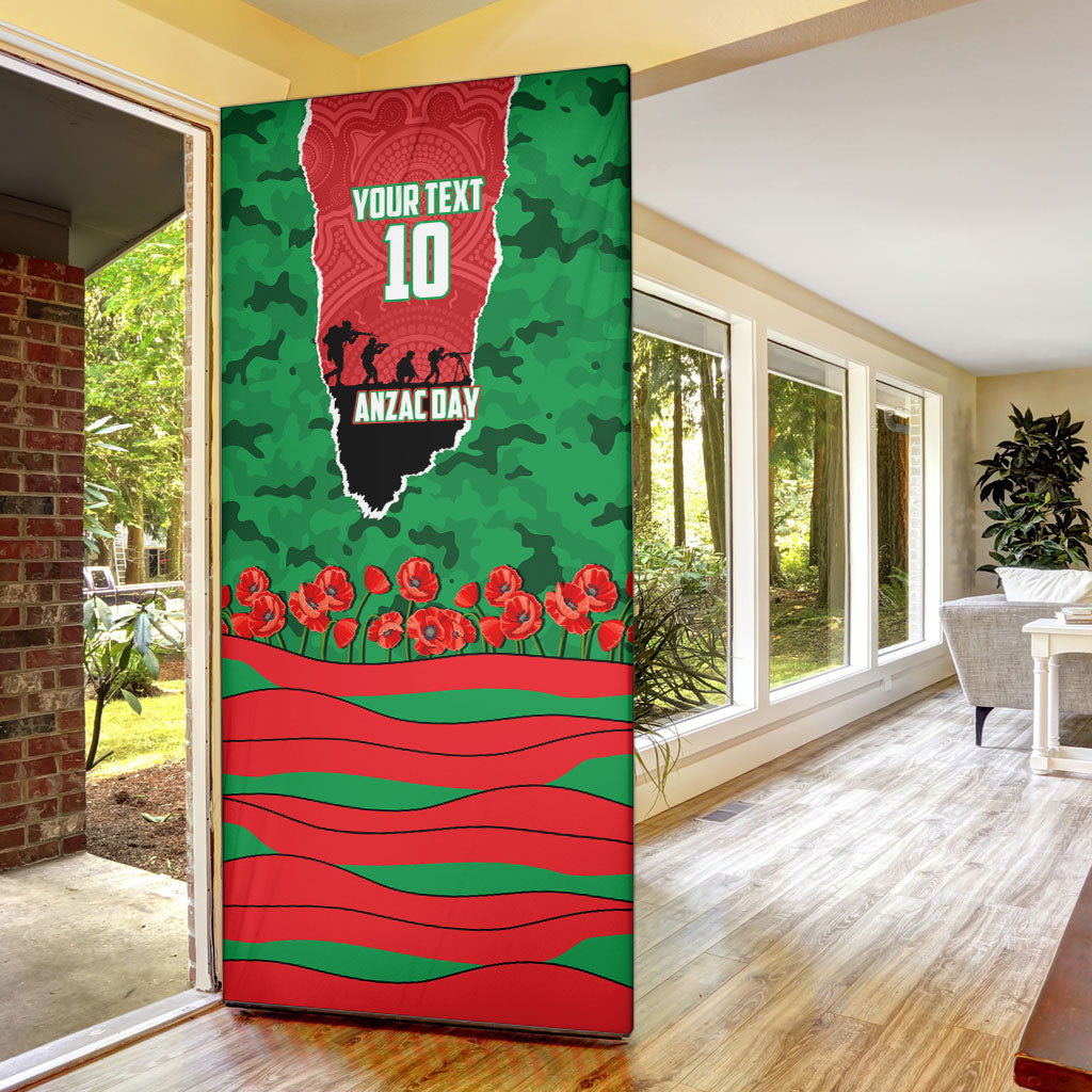 Personalized South Sydney Rabbitohs ANZAC Tribute Door Cover Poppy Field Soldier Silhouette Aboriginal Rugby Mascot