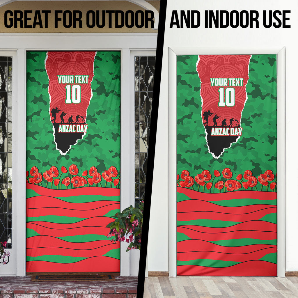 Personalized South Sydney Rabbitohs ANZAC Tribute Door Cover Poppy Field Soldier Silhouette Aboriginal Rugby Mascot