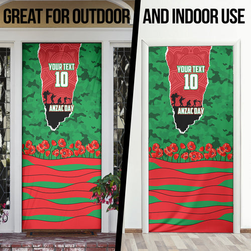 Personalized South Sydney Rabbitohs ANZAC Tribute Door Cover Poppy Field Soldier Silhouette Aboriginal Rugby Mascot