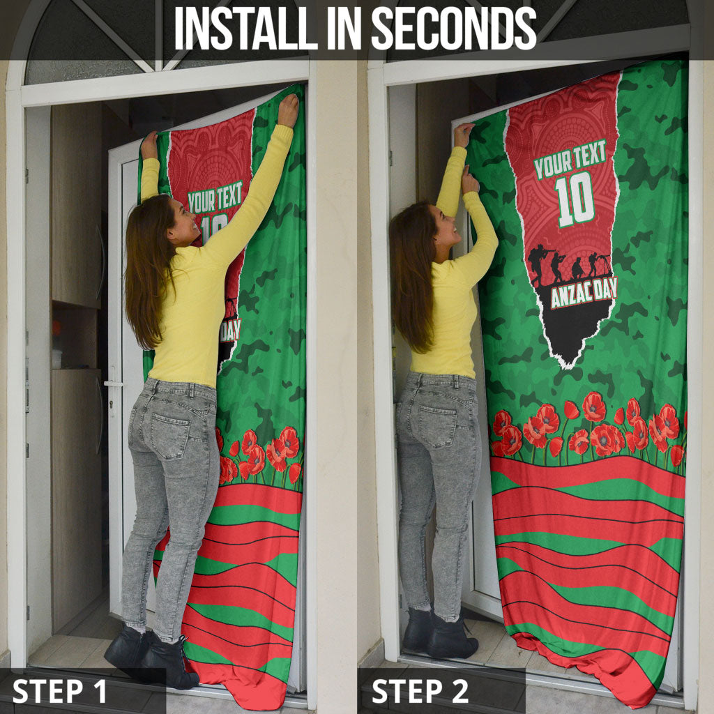 Personalized South Sydney Rabbitohs ANZAC Tribute Door Cover Poppy Field Soldier Silhouette Aboriginal Rugby Mascot