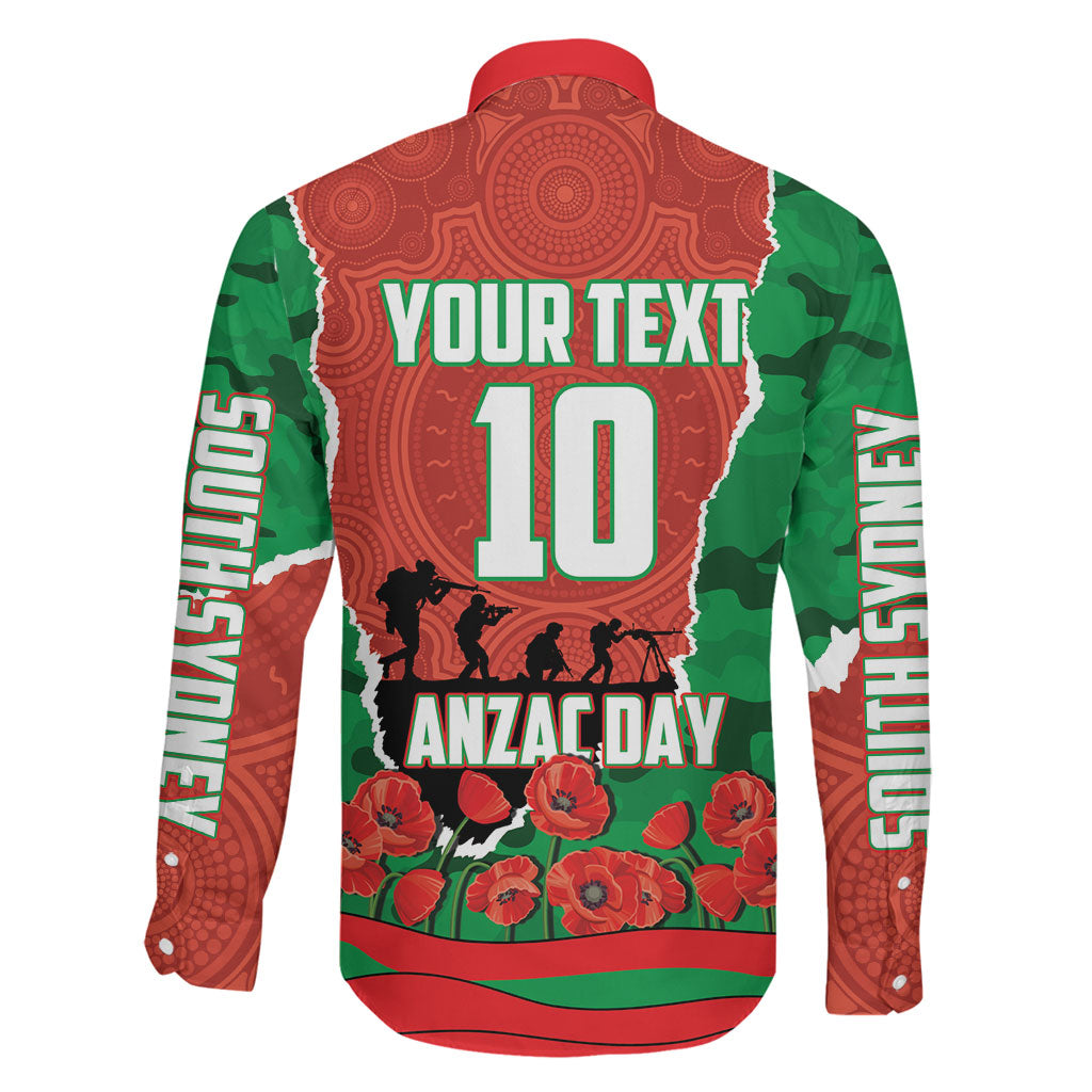 Personalized South Sydney Rabbitohs ANZAC Tribute Family Matching Long Sleeve Bodycon Dress and Hawaiian Shirt Poppy Field Soldier Silhouette Aboriginal Rugby Mascot
