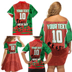 Personalized South Sydney Rabbitohs ANZAC Tribute Family Matching Off Shoulder Short Dress and Hawaiian Shirt Poppy Field Soldier Silhouette Aboriginal Rugby Mascot