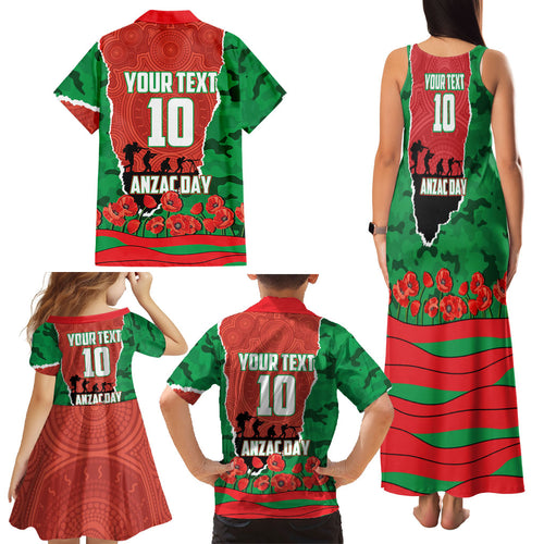 Personalized South Sydney Rabbitohs ANZAC Tribute Family Matching Tank Maxi Dress and Hawaiian Shirt Poppy Field Soldier Silhouette Aboriginal Rugby Mascot