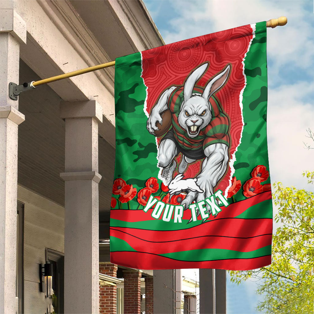 Personalized South Sydney Rabbitohs ANZAC Tribute Garden Flag Poppy Field Soldier Silhouette Aboriginal Rugby Mascot