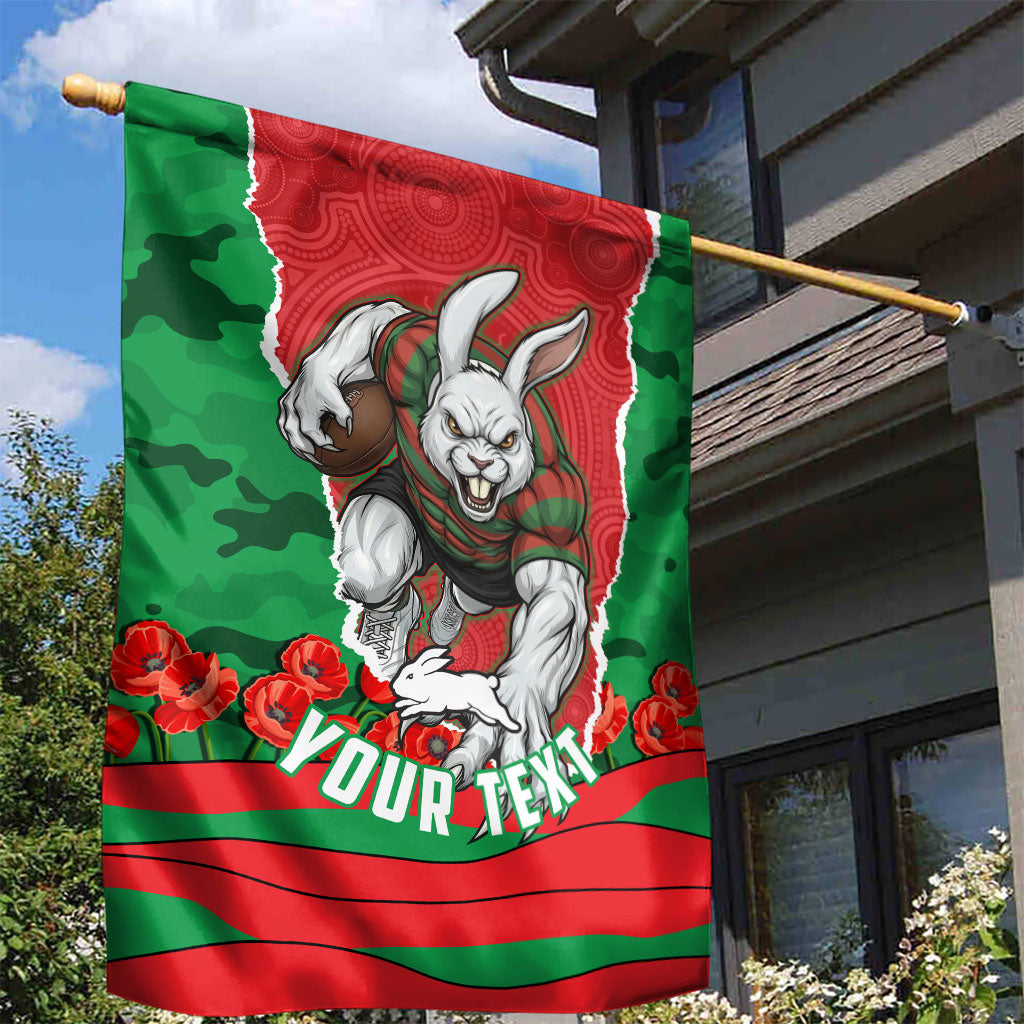 Personalized South Sydney Rabbitohs ANZAC Tribute Garden Flag Poppy Field Soldier Silhouette Aboriginal Rugby Mascot